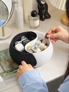 Creative 3D Printed Yin Yang Tai Chi Divided Storage Bowl, Unique Black And White Patchwork Design, Compartmentalized Storage For Keys, Jewelry, Earphones And Other Small Items, Artistic Home Desktop Decor Practical Storage Ornament - Multicolor - View 7