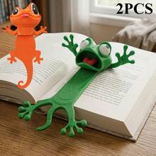 2pcs (2 Packs) 3D Frog & Gecko Bookmarks, Squeezable Action, Asymmetrical Animal Shapes, Random Cute Patterns, Creative Book Lover Gift, Office Supplies - Multicolor - View 8