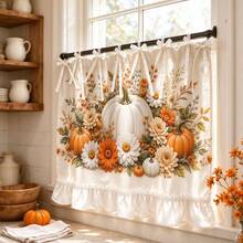 1PC Tie Top Dishwasher Cover Curtain, Ruffled Hem, 2D Flat Print Autumn Pumpkin Daisy Floral Pattern, Harvest Farmhouse Decor, Multi-Use Kitchen Curtain For Sink, Cabinet, Microwave - Multicolor - View 5