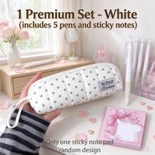 Cream Polka Dot Pencil Case, Ins Style, Large Capacity Stationery Bag, Internal Mesh Compartment, Detachable Handle, Portable, Suitable For Stationery Storage, Office Storage Tool, Makeup Storage Bag, Back To School Stationery Storage Bag, Holiday Gift For Girls - Multi-color - View 12