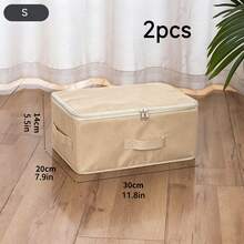 Zippered Storage Box With Handle, Foldable Storage Bin With Lid, Home Cube Storage Basket, Wardrobe Clothes Organizer - Beige - View 9