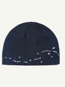 1pc Korean Style Letter Embroidered Knit Beanie Hat For Women, Versatile For Autumn/Winter, Large Head Circumference, Face-Slimming, Blogger Style - Multicolor - View 2