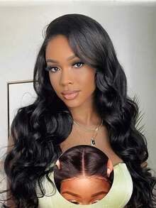5x5 Glueless Wavy Human Hair Wig Transparent Lace Base Pre-Plucked Hairline Women's Virgin Hair 150% Density - Natural Black - View 2