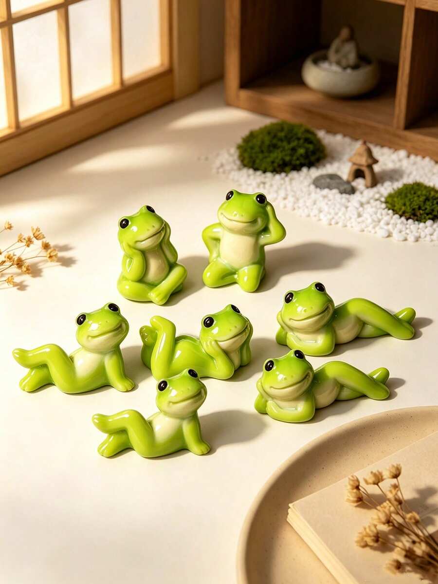 6pcs Cute Mini Frog Figurines, Resin Frogs, Micro Landscape DIY Potted Plant Moss Terrarium Decoration, Garden Fairy Decor - Multicolor - View 1
