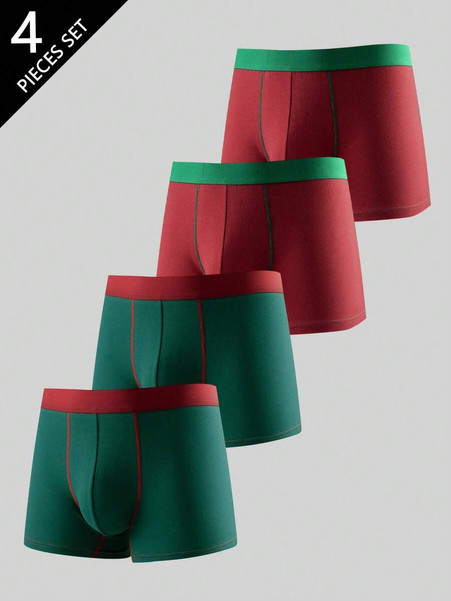 Norcotton 4pcs Pure Cotton Boxer Shorts Christmas Color Underwear - Multicolor - View 1