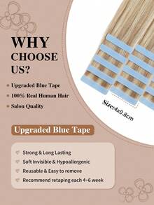 Yilite 18 Inch 10Pcs Bleach Blonde Ash Blonde Highlighted Bleach Blonde P18/613 Tape In Hair Extensions Human Hair Straight Soft Human Hair Tape In Extensions Skin Weft Tape Ins Extensions For Women - S18/613 - View 6