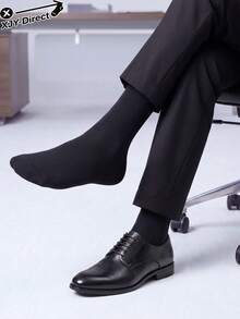 20 Pairs Men's Business Mid-Calf Socks, Breathable Sweat-Absorbent Anti-Pilling High Elastic Ribbed Cuff, Solid Color Minimalist All-Match Dress Socks, Suitable For Workplace Commute Business Meetings Daily Wear, Versatile Suit Socks For Spring Autumn All Seasons - Black - View 4