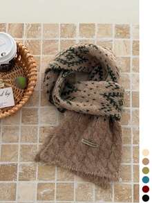 Wool Blend Argyle Knit Scarf, Warm Winter Scarf For Women, Diamond Pattern Wool Knit Scarf, Colorful Dots Winter New Style, Versatile Thick Red Warm Neck Warmer For Men, Couples, Students, Cold Protection - Multicolor - View 15