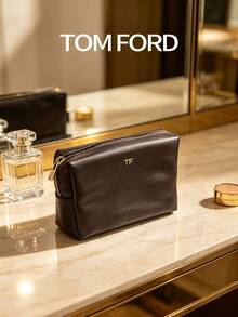 TOM FORD 深褐色 PU 化妝包，大容量旅行化妝收納袋 - 棕色 - 查看 1