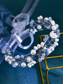 1PC Pearl Flower Bridal Hairband Fashion Rhinestone Synthetic Crystal Women's Headband Suitable For Wedding Holiday Party Hair Accessories - Silver - View 4