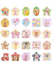 50pcs Japanese Style Animal Expression Stickers, Sweet Cute Pet Stickers, Cute Asymmetrical Fluffy Animal Stickers, Waterproof, Suitable For Planner, Laptop, DIY Handmade Gifts - Multicolor - View 8