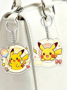 MASSDI Anime Acrylic Key Chain Set Of 2, Two Sweet Circle Frame Patterns With Star And Cloud Elements, Fade-Resistant Bright Pigment, Wear-Proof Transparent Acrylic Panel, Sturdy Metal Connection Hardware - Keychain - View 1