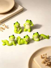 6pcs Cute Mini Frog Figurines, Resin Frogs, Micro Landscape DIY Potted Plant Moss Terrarium Decoration, Garden Fairy Decor - Multicolor - View 6