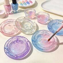 1pc Round Star & Moon Nail Art Color Palette Mini Nail Art Rhinestone & Pearl Storage Tray Multi-Functional Nail Gel Color Palette Cute Graffiti Watercolor Box - Multicolor - View 11