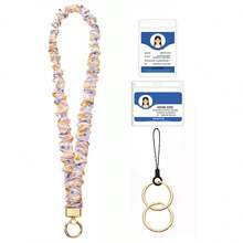 1pc-Floral Scrunchie Fabric Long Neck Lanyard, Anti-Lost Strap For Phone, ID Badge, Card Holder & Keys - C-multicolor - View 10