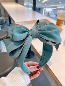 1PC Large Double-Layer Bow Headband, Contrast Color Trim Satin Fabric Hairband, Elegant Daily Party Women's Hair Accessory - Multicolor - View 4