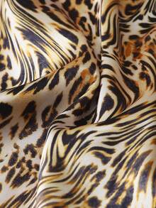 2pcs Satin Tie Dye Leopard Print Pajama Set, Sweet Cute Lapel Button Long Sleeve Top And Pants, Women's Sleepwear And Loungewear For Home Use - Brown - View 9