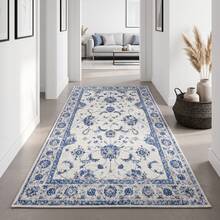 Washable Modern Minimalist Patterned Area Rug – Scandinavian Geometric Design, Contemporary Washable Carpet For Living Room, Bedroom & Home Decor - Dusty Blue - View 3