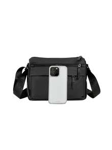 Men's Waterproof Nylon Crossbody Bag With Multiple Zippers, Layered Large Capacity Commuting Shoulder Bag, Lightweight Cycling Shoulder Bag - Black - View 7