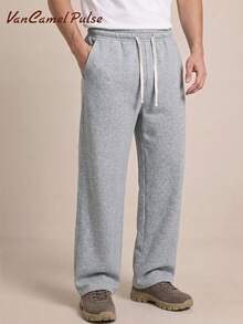 Vancamel Pulse Men's Solid Color Fashion Long Pants, Comfortable Casual Straight Leg Trousers For Daily Wear - Light Grey - View 5