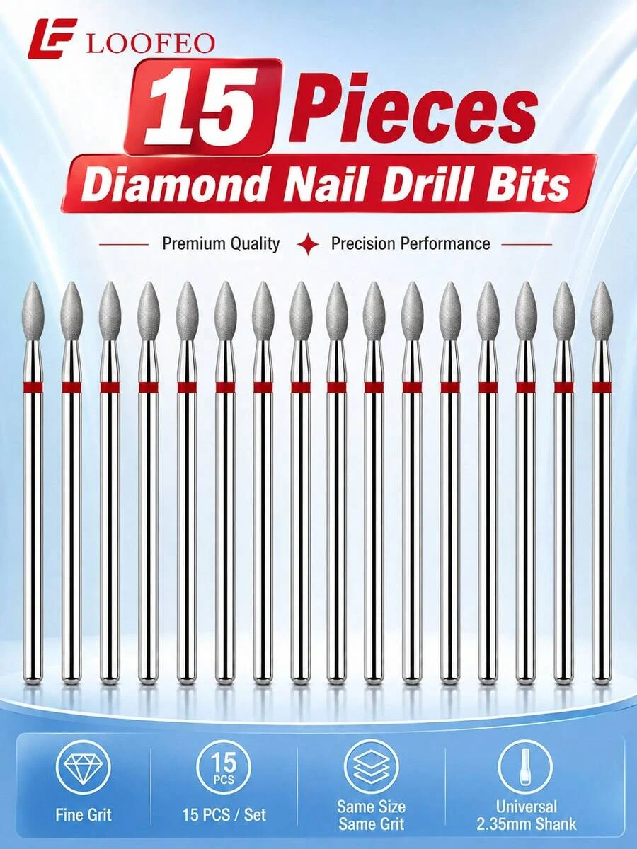 15Pcs Olive-Shaped Diamond Nail Drill Bits For Cuticle Cleaning, Dead Skin Removal & Manicure Prep