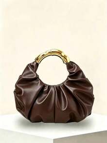 Cloud-Shaped Pleated Underarm Bag, PU Material, Suitable For Daily Use, Shopping, Commuting, Work And University - Coffee - View 4