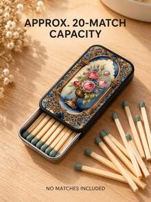 1pc Vintage Rose Floral Metal Matchbox, Sliding Pocket Matchbox, Holds Approx. 20 Matches, Suitable For Home Desktop And Candle Decoration, Christmas Gift, Matches Not Included - View 4