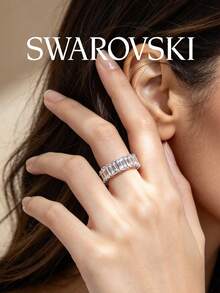 SWAROVSKI 5572695 Pave Crystal Bracelet Curved Wave Open Cuff Birthday Gift For Girlfriend - Silver - View 1
