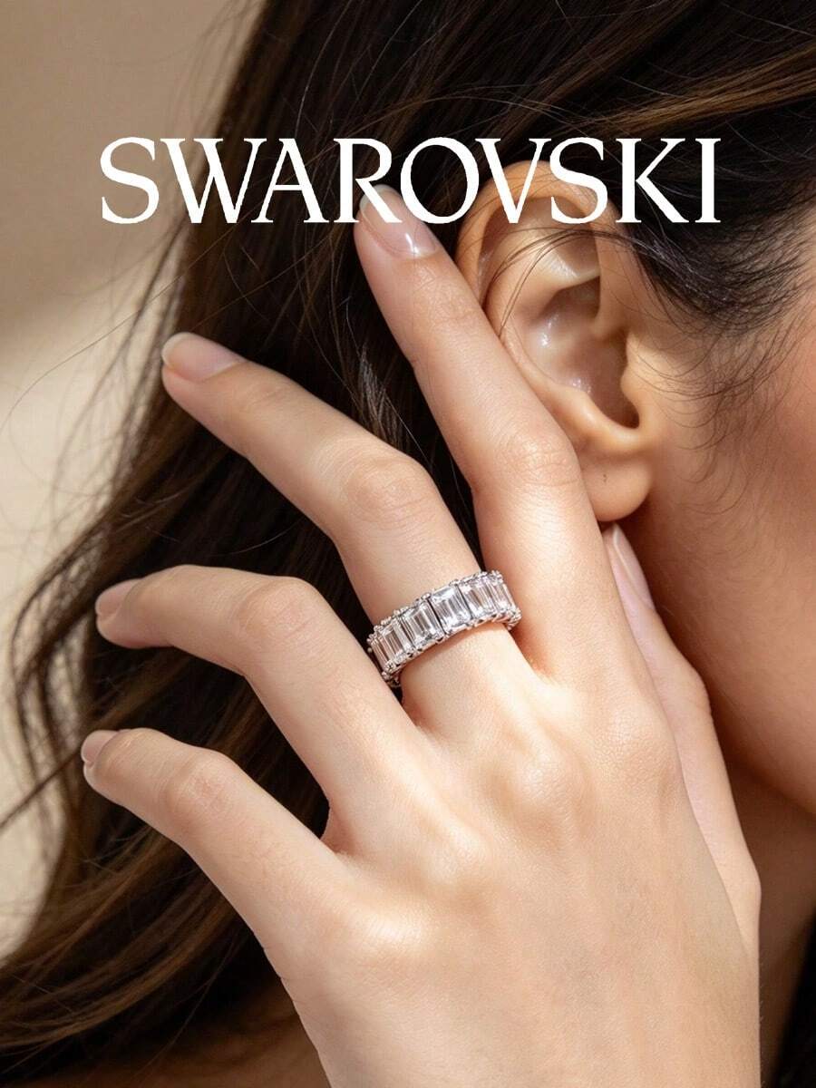 SWAROVSKI 5572695 Pave Crystal Bracelet Curved Wave Open Cuff Birthday Gift For Girlfriend - Silver - View 1