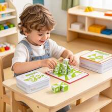 3D Wooden Puzzle Blocks With Geometric Cubes And Multi-Level Pattern Challenge Cards, Build Matching Shapes Based On Reference Cards, Develop Spatial Logic Thinking, Observation And Problem-Solving Skills, STEM Early Education Desktop Toy, Parent-Child Interactive Challenge Game, Suitable For Boys And Girls 3+ Years Old, Birthday And Holiday Gift - Multicolor - View 2