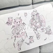 Alas Meja Kulit Besar Anime Angel & Devil Lolita, Alas Mouse PU Karakter Manga Garis Pink, Alas Pelindung Meja Anti Selip Tahan Air, Alas Dekorasi Meja Estetik untuk Ruang Belajar dan Bermain Game Anak Perempuan - View 2