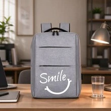 A Business Backpack With Smile Face Print, Unisex Design, Suitable For Campus, Short Trips, Daily Commute And Work, All-Season Large Capacity Compartment For Laptop And Various Learning Supplies - Backpack - View 11