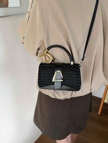 2026Ladies Wave Embossed PU Leather Small Handbag, Top Handle Crossbody Bag, Elegant Shoulder Purse For Dating Party Daily Use - Black - View 6