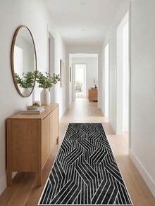 Digitally Printed Non-Slip Washable Runner And Area Rug Suitable For Living Room, Outdoor, Kitchen, Bedroom Carpet, Modern Design | Modern, Scandinavian, Bohemian And Classic Styles | 100% Polyester - Black and White - View 4