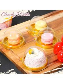 50pcs Transparent Plastic Mini Cake Boxes With Lids, Round Cupcake Holders, Egg Yolk Pastry Containers, Mooncake Dome Boxes, Baking Packaging Boxes, Kitchen Baking Tools - Gold - View 10