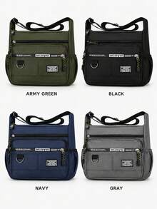 Men's Large Capacity Multi-Pocket Nylon Crossbody Messenger Bag, Water-Resistant Adjustable Shoulder Bag For Work, Travel, Commuting & Daily Use - Black - View 10