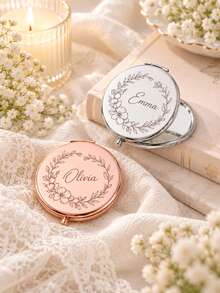 Personalized Initial Portable Compact Mirror, Customized Letter Pocket Mirror, Portable Folding Makeup Mirror, Vintage Gold Party Gift, Holiday Gift, Anniversary Gift, Sister Gift, Travel Beauty Mirror, Birthday Gift, Birthday Flower Mirror - Multicolor - View 6