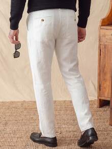 glestore Men's Retro Vintage Style: 100% Cotton Casual Pants-Stylish, Versatile, And Perfect For Commuting; Suitable For Spring, Summer, And Fall - White - View 2