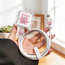 Juego de protección de cargador y cable de Apple con diseño de flor grande, protector de cable de carga Apple 18-20W duradero, organizador de cables anti-rotura - Multicolor - Ver 1
