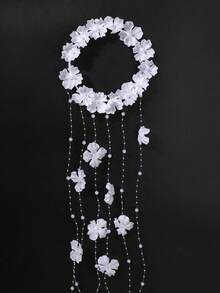 1pc Bohemian White Petal Tassel Headpiece, Vintage Beaded Pearl Hairband, Suitable For Wedding And Photography Events - White Petals - View 7