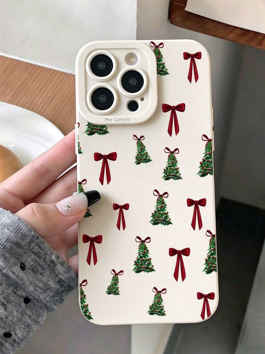 時尚可愛聖誕樹紅蝴蝶結圖案 TPU 手機殼,適用於 iPhone 18/18 Pro/18 Pro Max/17/17 Pro/17 Pro Max/16/16 Pro/16 Pro Max/15/14/13/12/11 - 米色蝴蝶結 - 查看 1
