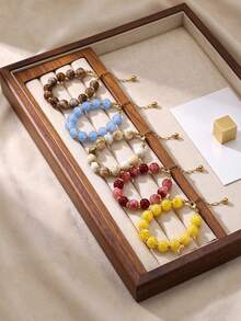 1pc 304 Stainless Steel Beaded Bracelet Vintage Marble Pattern Acrylic Bead Chain Bracelet Stackable Wrist Fall Style - Bracelet - View 5