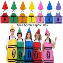 2pcs Adult Colorful Crayon Costume Set: Apron & Cone Hat - Creative Colorful Dress Up For Christmas Parties, Cosplay, Teacher Dress Up & Group Themes - Durable Fabric, Adjustable Size, Fun Party Costume Gift For Men, Women And Friends - Multicolor - View 3