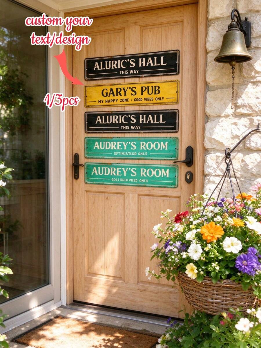 1/3pcs Custom Text Metal Wall Sign, Personalized Rustic Aluminum Plaque, Custom Name Lettering Wall Decor, Farmhouse Home Decor, Entryway Porch Kitchen Bedroom Decoration, Housewarming Gift - Multicolor - View 1
