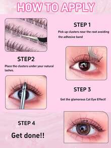 C Curl 96pcs Cartoon Style Fish Tail Glue-Free False Eyelashes, Segmented Self-Adhesive Single Clusters, Soft Feather Texture, Lightweight Without Pressing Eyelids, Easy For Beginners To Apply, Reusable, Create Lively Youthful Big Eyes - C - View 7