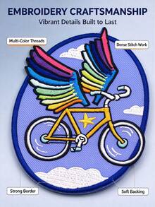 1pc/2pcs/4pcs/5pcs/7pcs/8pcs/9pcs Rainbow Wing Flying Bicycle Embroidered Iron On Patch For Jackets Backpacks - Multicolor - View 2