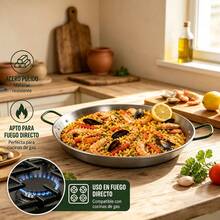 Traditional Polished Steel Paella Pan 34.5x44.5x5cm Paella Pan With Green Handles Ideal For Gas Cooker And Direct Fire Cooking Tray For Rice And Traditional Stews - View 2