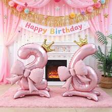42-Inch Extra Large Pink Crown & Bow Foil Balloon Set, Suitable For Birthday, Anniversary Party Decoration - Multicolor - View 1