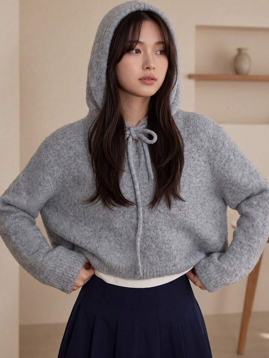 Women's New Autumn/Winter Fashion Minimalist Hooded Pullover Sweater - Light Grey - View 1