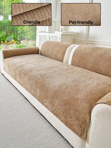 1pc Solid Color Chenille Decorative Sofa Cover, Vacation Decor Pet-Friendly Machine Washable, Living Room Bedroom Sofa Cover Old Sofa Renovation, Suitable For 1/2/3/4 Seater Armrest Backrest Cover - Khaki - View 1